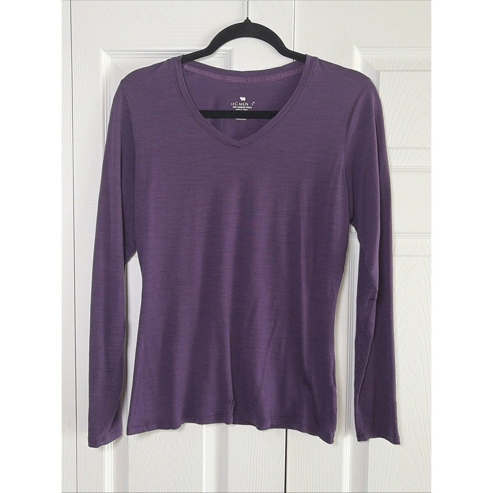 Segments Merino Wool V-Neck Long Sleeve Shirt Womens Size M Purple Base Layer